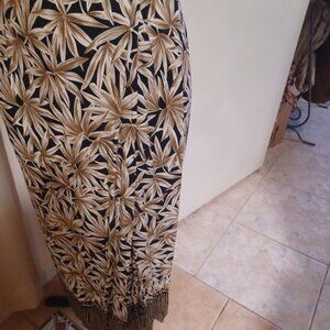 Brown Patterned Faux Wrap Skirt